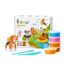 Hey Clay Dog Buddies set met 15 potjes boetseerklei, kleurrijke verpakking en klei honden speelgoed
