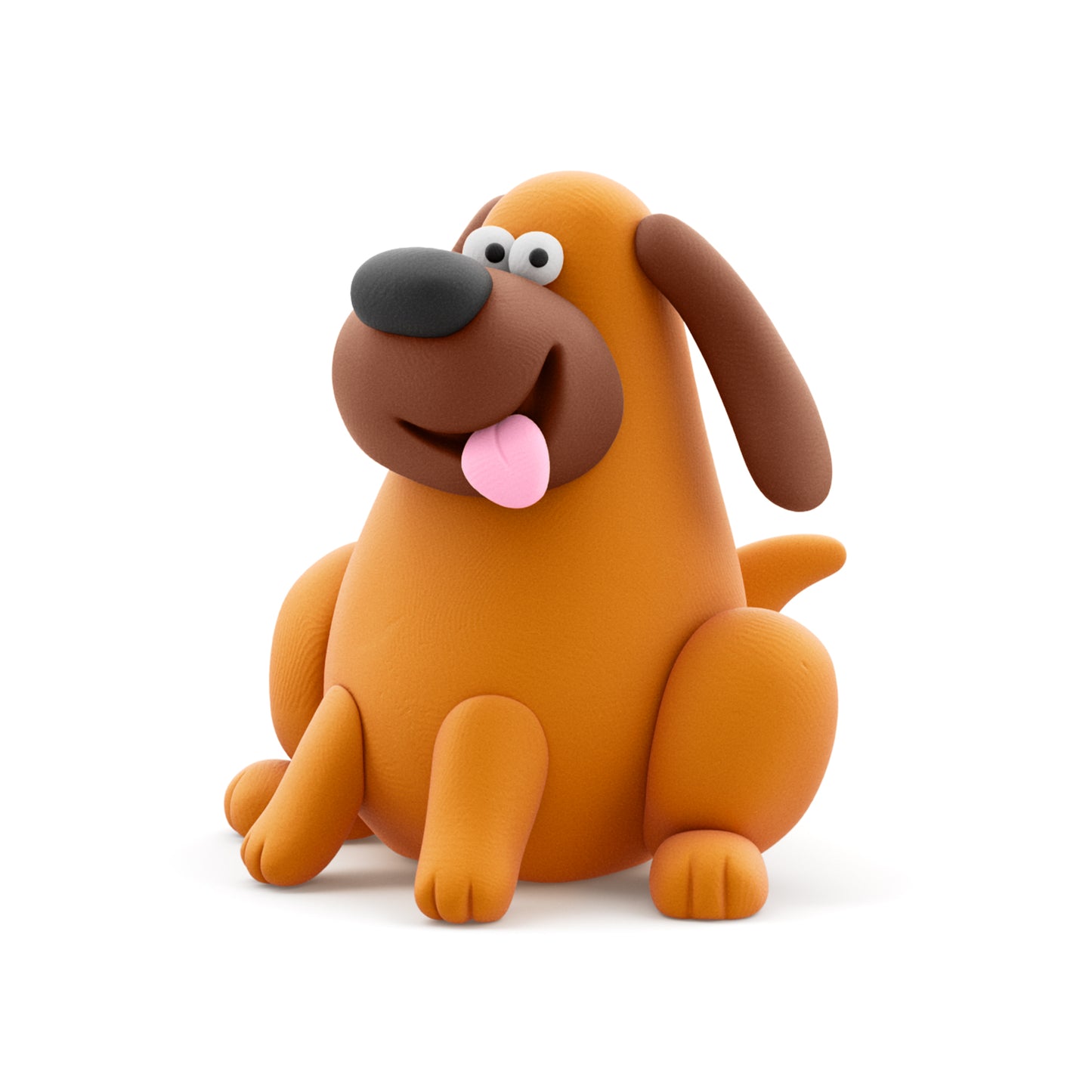 Hey Clay Dog Buddies zittende hond van oranje en bruine boetseerklei met roze tong, creatief kleien