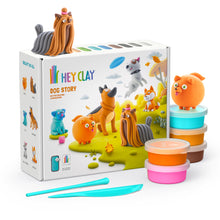 Hey Clay Dog Story verpakking met 15 potjes boetseerklei en gekleurde hondenfiguren speelgoed