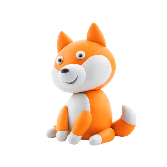 Oranje en wit shiba inu hondje van boetseerklei uit de Hey Clay Dog Story set, leuk speelgoed om te kleien voor kinderen.