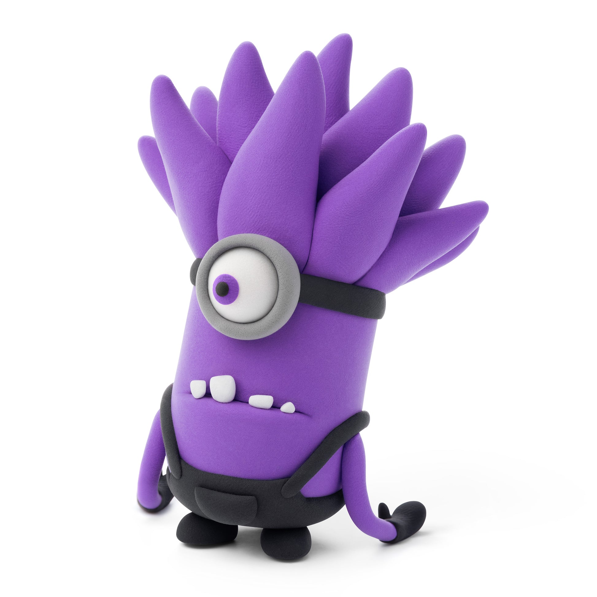 Hey Clay Evil Minion in paars met wilde haardos en grappige tanden, boetseerklei figuur voor kinderen