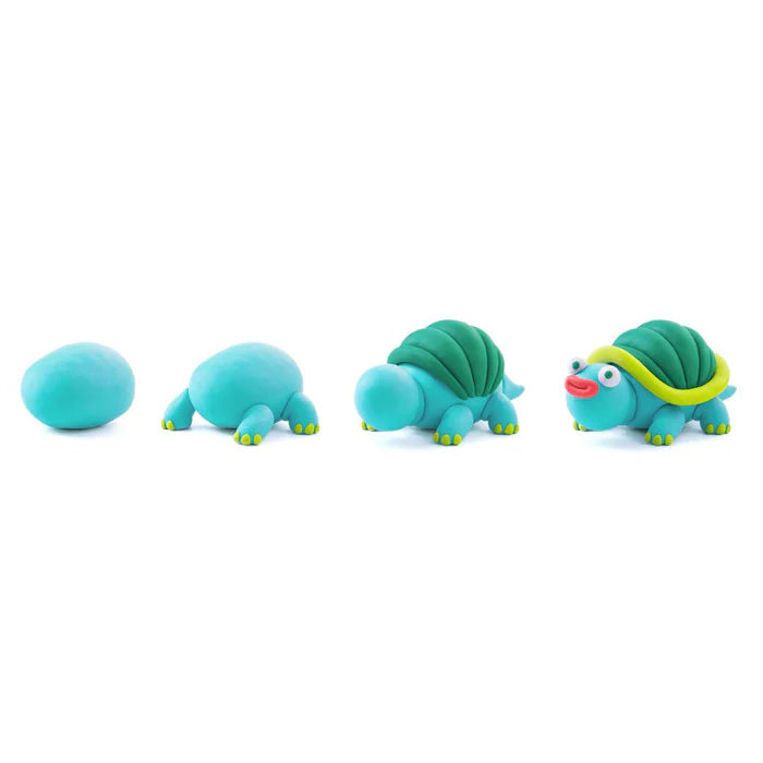 Blauwe schildpad van Hey Clay boetseerklei uit de Exotic Pets-set, stap-voor-stap opgebouwd, leuk speelgoed voor kinderen.
