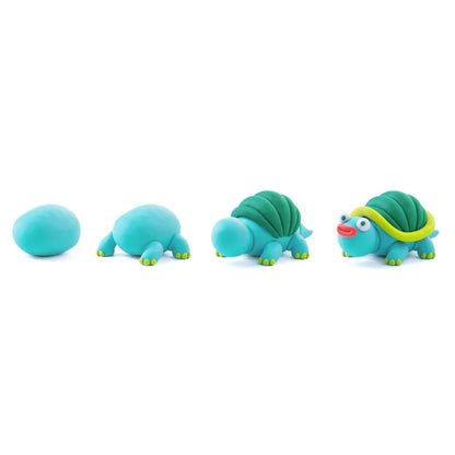 Blauwe schildpad van Hey Clay boetseerklei uit de Exotic Pets-set, stap-voor-stap opgebouwd, leuk speelgoed voor kinderen.