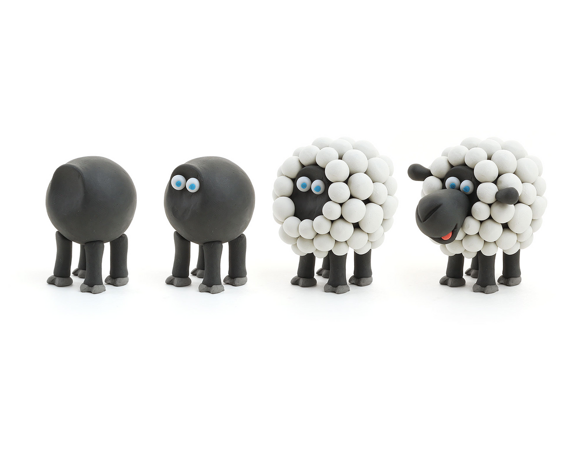 Hey Clay Farm Animals kleien schaap in vier stappen van bal tot boerderijdier met witte vacht