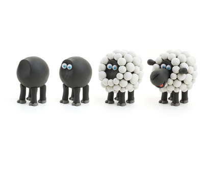 Hey Clay Farm Animals kleien schaap in vier stappen van bal tot boerderijdier met witte vacht