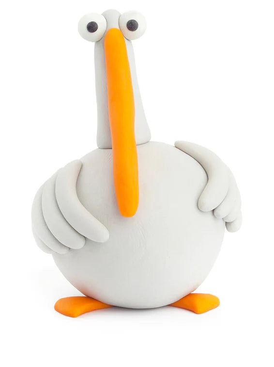 Witte Hey Clay farm birds gans van boetseerklei met oranje snavel en poten, ideaal klei idee voor kinderen om te kleien.