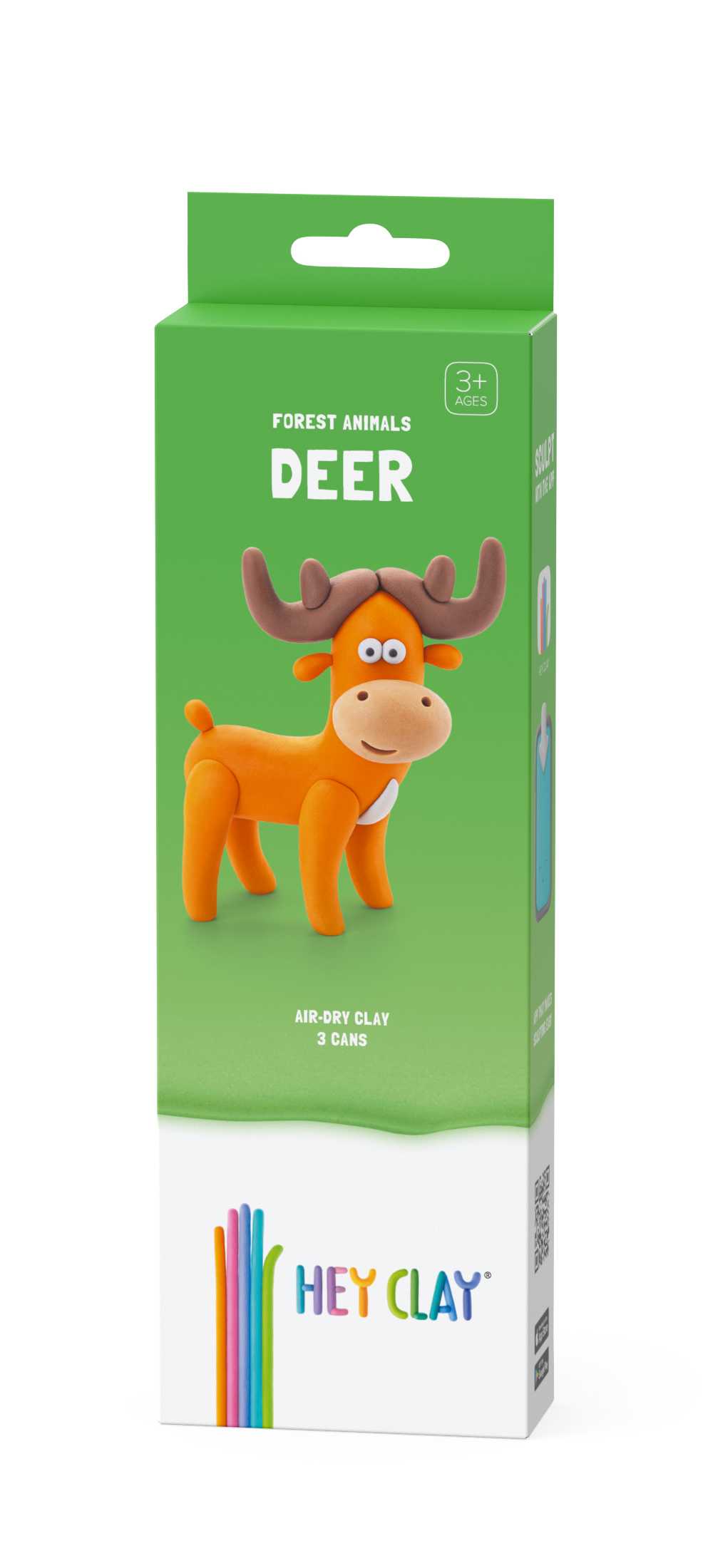 Hey Clay Forest Animals Deer verpakking voorkant groen met hert en 3 potjes boetseerklei voor kinderen 3+