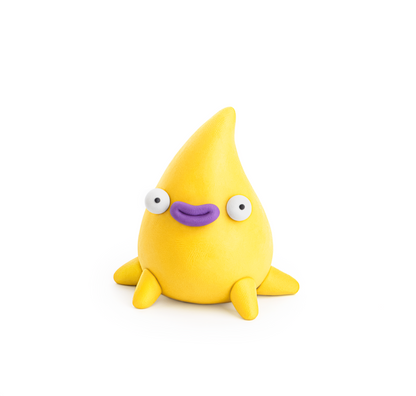 Hey Clay geel druppelfiguur boetseerklei met paarse mond, leuk klei idee voor creatieve kinderen