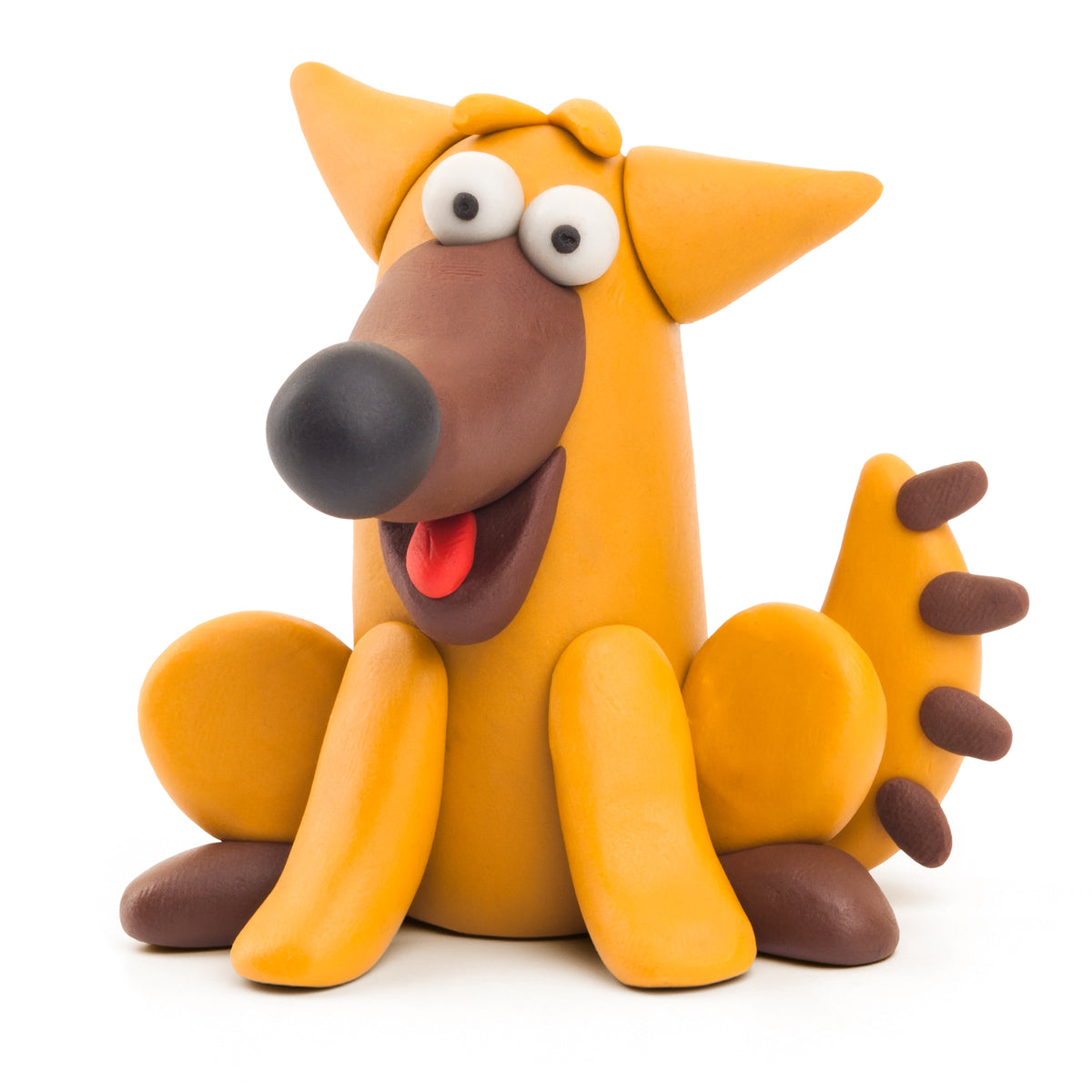 Hey Clay gele hond van boetseerklei met uitgestoken tong, speels Farm Animals karakter
