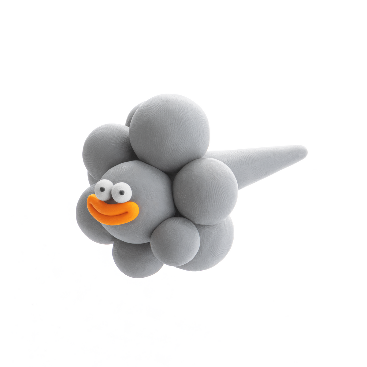 Hey Clay grijze vogelfiguur gemaakt met boetseerklei, bovenaanzicht creatief speelgoed voor kleien