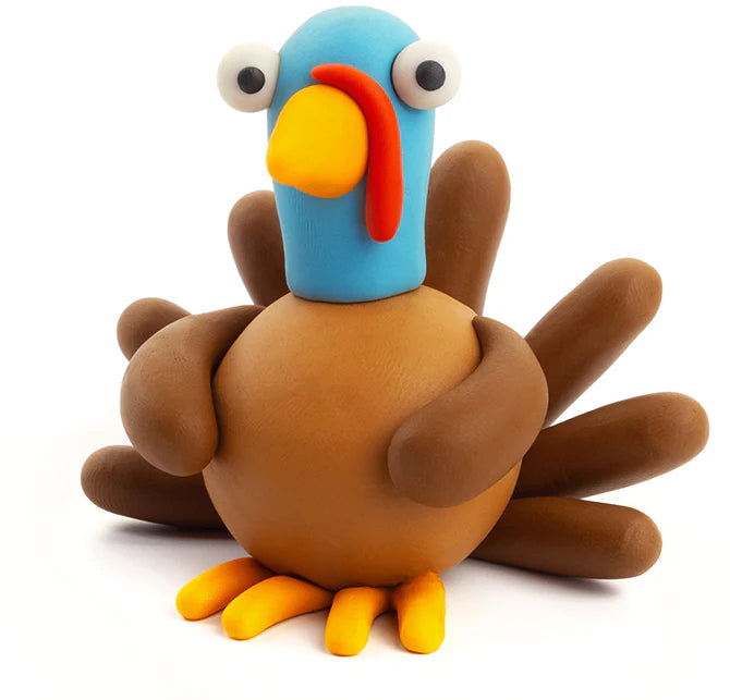 Hey Clay kalkoen figuur gemaakt van kleurrijke boetseerklei met bruin en blauw voor farm animals