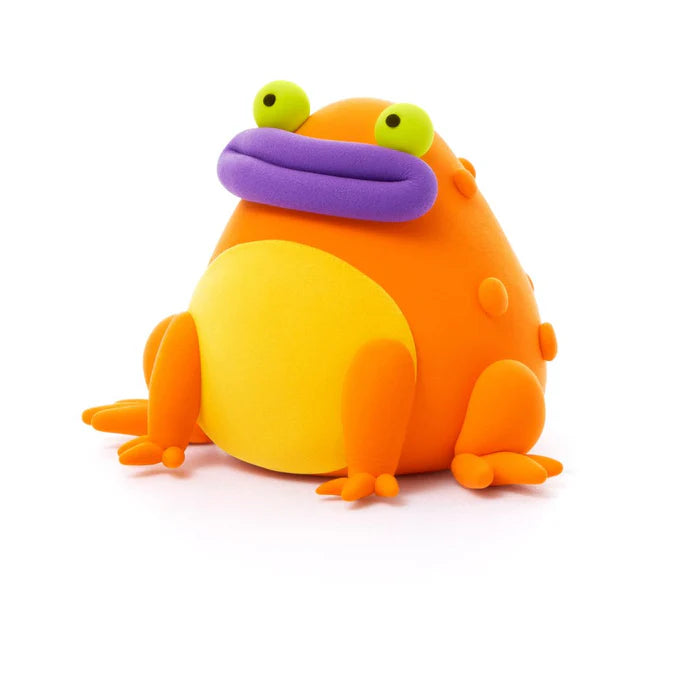 Hey Clay oranje kikker van boetseerklei met paarse mond en gele buik voor kleien
