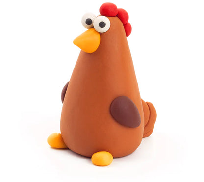 Hey Clay kip figuur met oranje boetseerklei, rood kuifje als creatief klei ideeën speelgoed