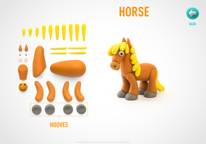 Hey Clay klei ideeën instructiefoto met alle benodigde onderdelen voor het maken van een paard
