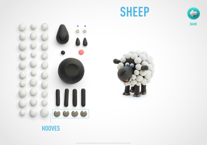 Hey Clay klei ideeën voor schaap met onderdelen overzicht: witte en grijze bolletjes voor hoeven