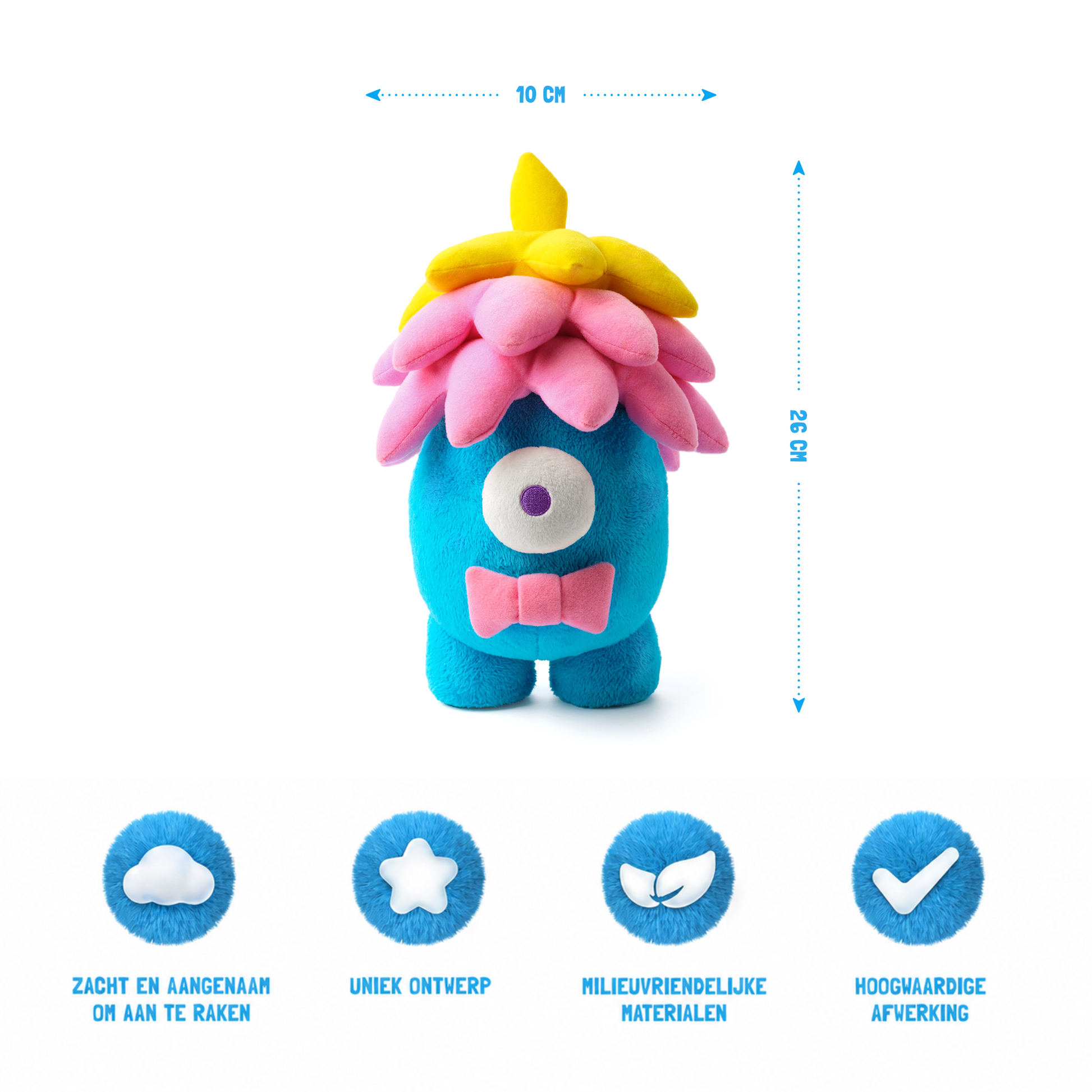 Hey Clay knuffel Hipster 26cm met afmetingen, milieuvriendelijk sensorisch speelgoed voor baby's en kinderen
