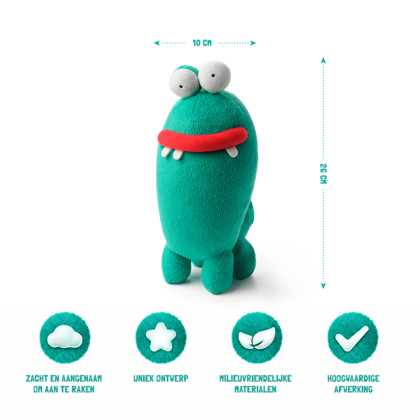 Hey Clay knuffel Pi monster 26 cm hoog, milieuvriendelijk sensorisch speelgoed met productdetails