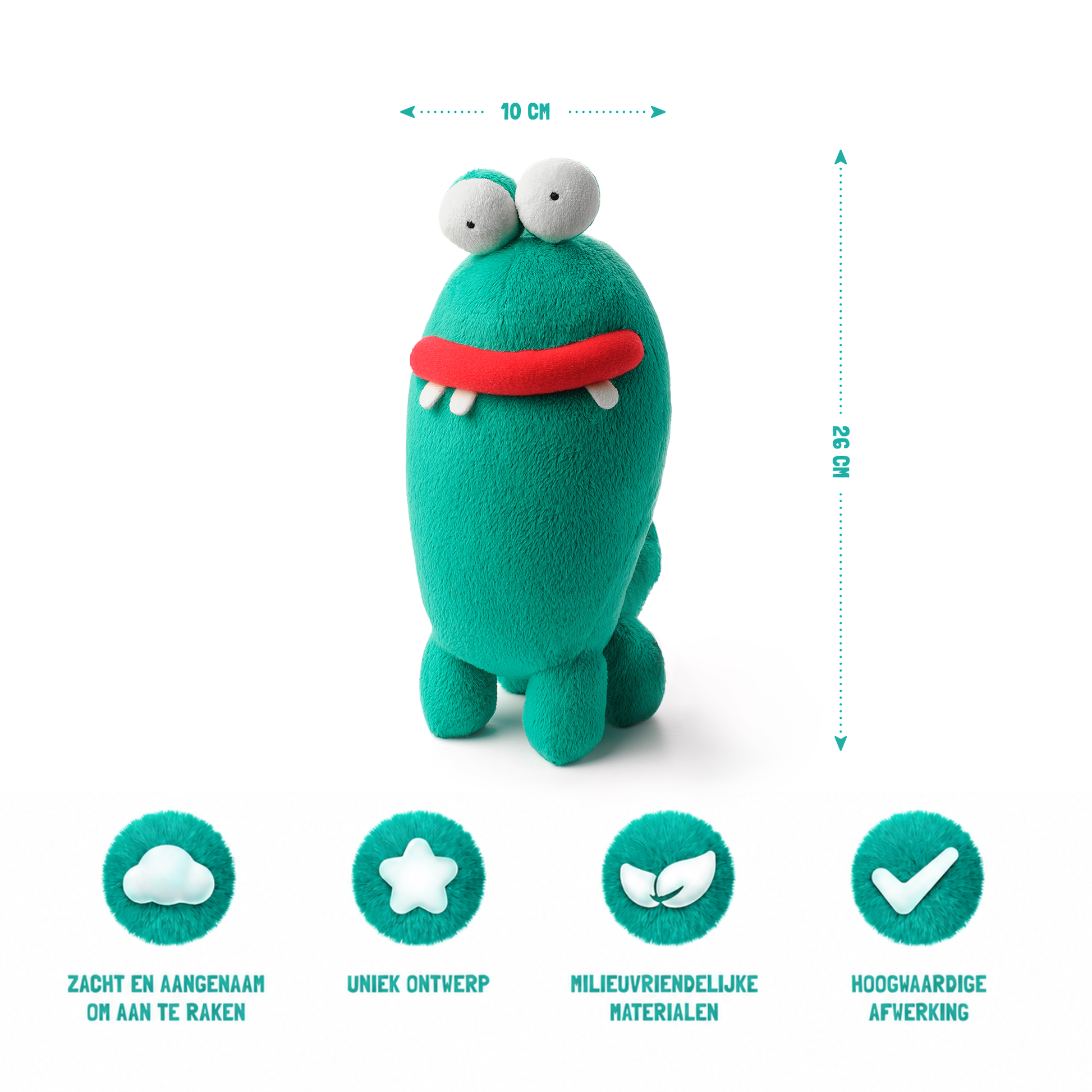 Hey Clay knuffel Pi monster 26 cm hoog, milieuvriendelijk sensorisch speelgoed met productdetails
