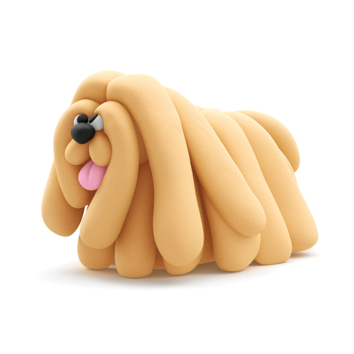 Hey Clay komondor hond met lang golvend haar van beige boetseerklei, bijzonder klei idee Dog Buddies