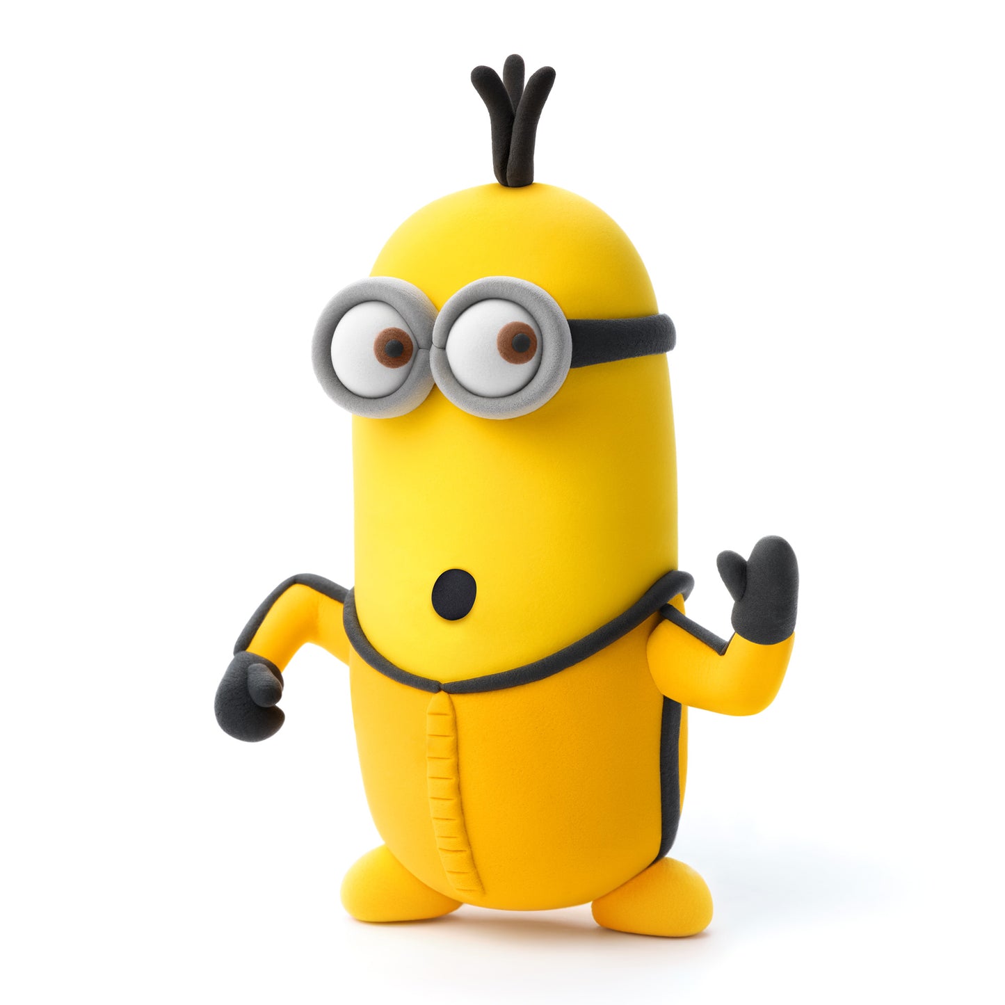 Hey Clay Minion Kevin in geel bananenpak, speels boetseerklei figuur vol creatieve klei ideeën