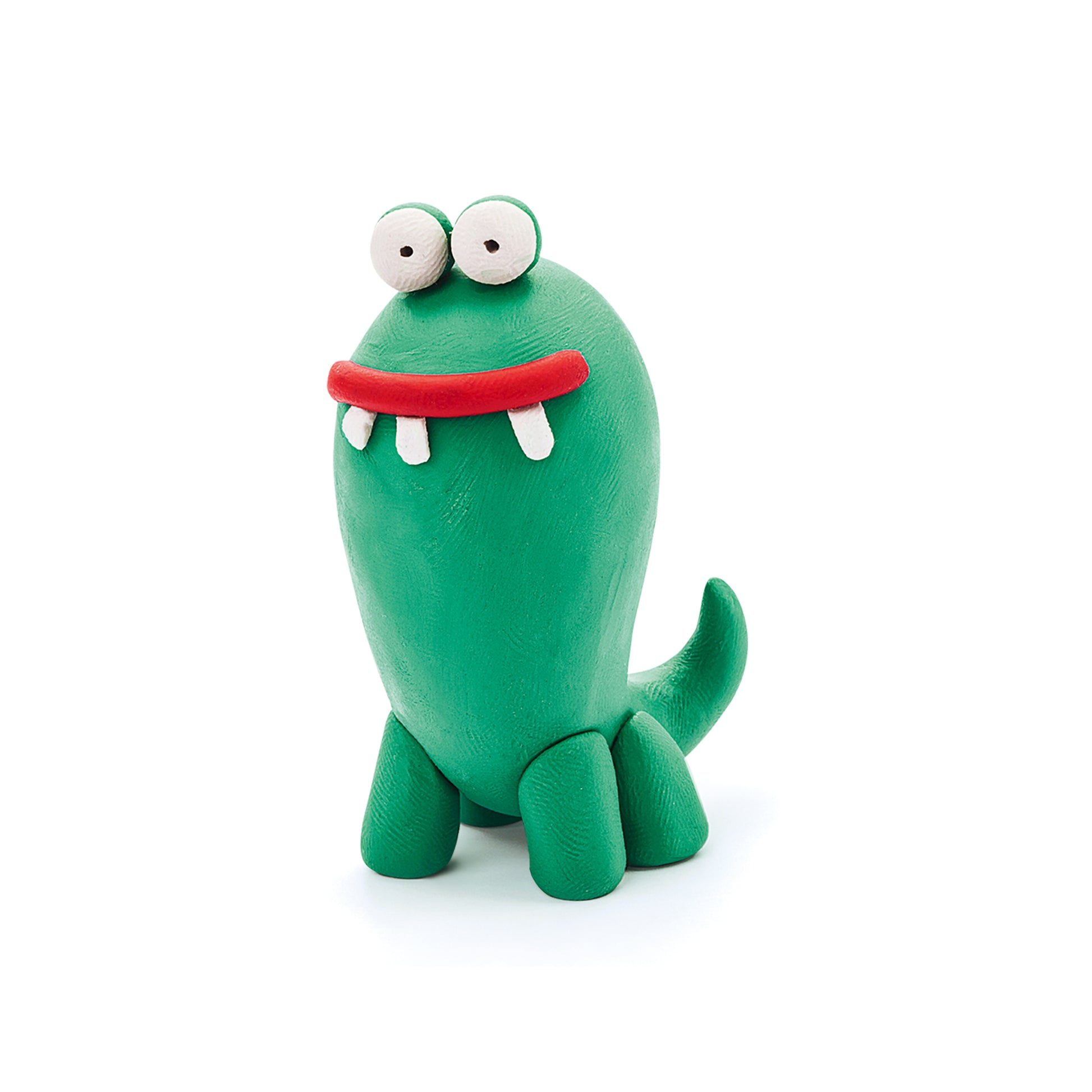 Hey Clay Monsters groen monster met grote ogen en tanden, creatief kleien resultaat voor kinderen