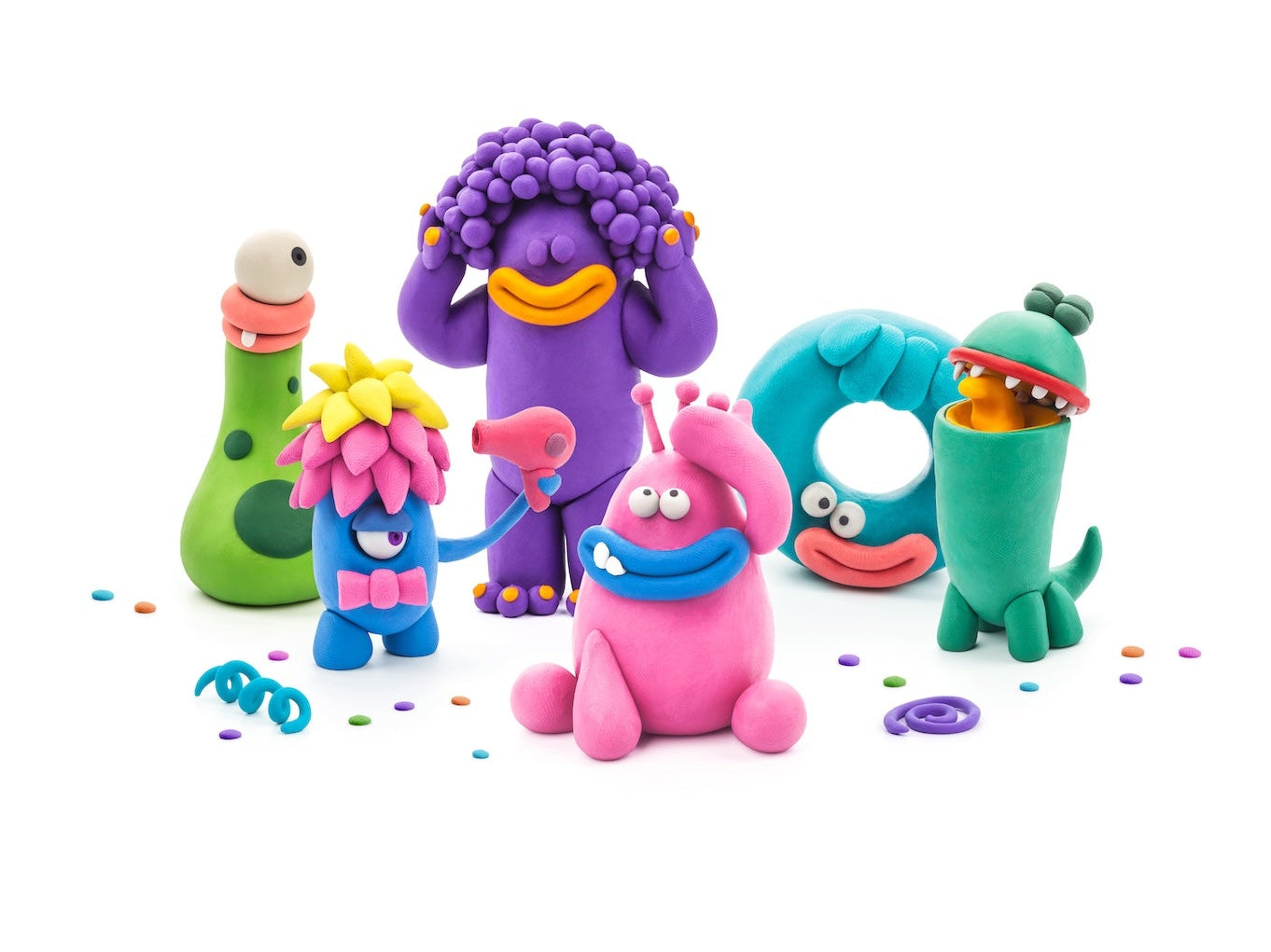 Hey Clay Monsters karakters inclusief Bigwig, Hipster, Terry, Donut en Cyclops van kleurrijke boetseerklei