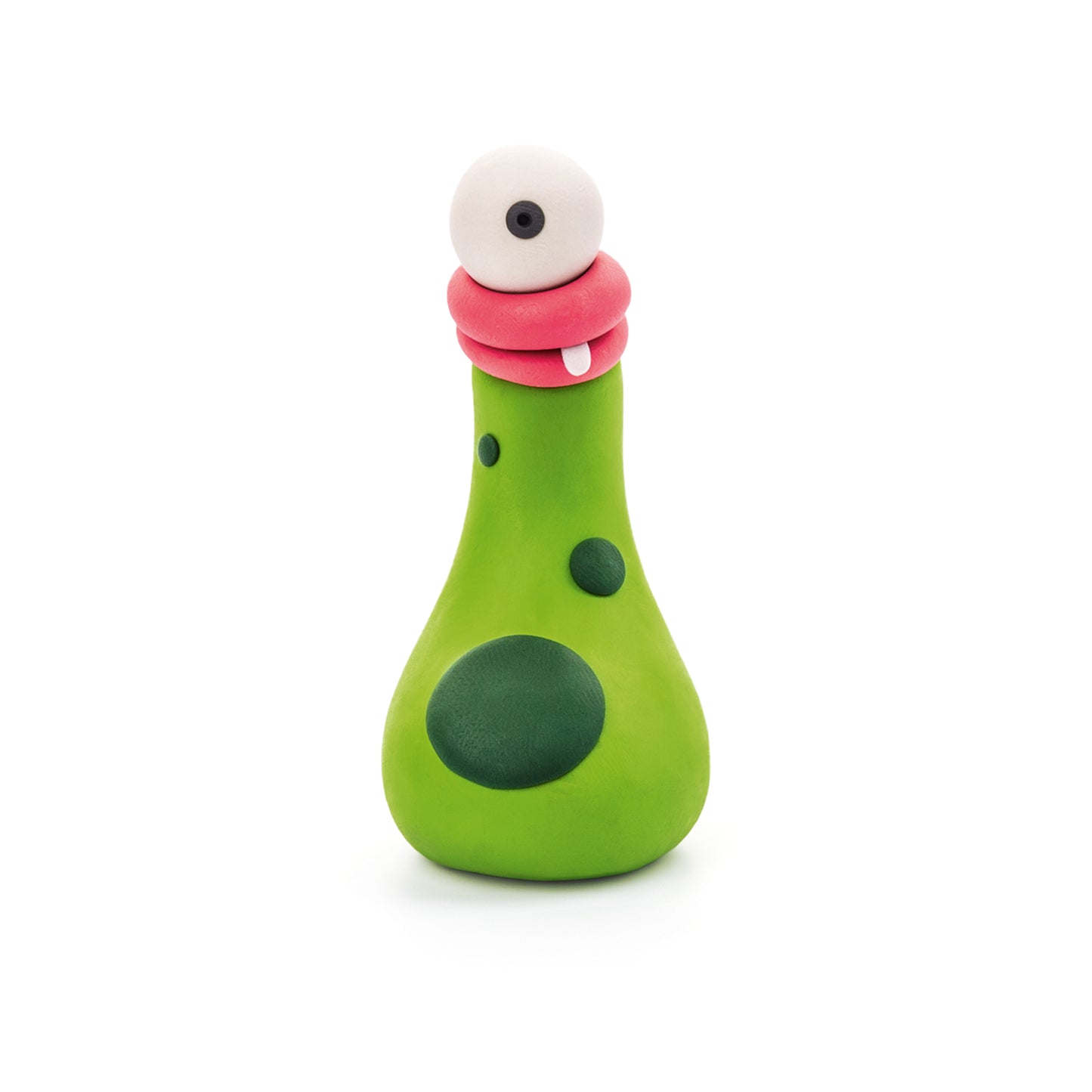 Hey Clay Monsters Mr. Pi karakter, groen langwerpig monster met roze mond van kleurrijke boetseerklei