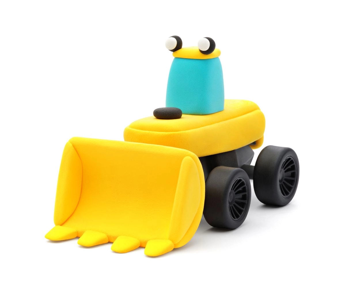 Gele bulldozer van Hey Clay boetseerklei uit de Motors Construction Vehicles set, creatief en educatief speelgoed.