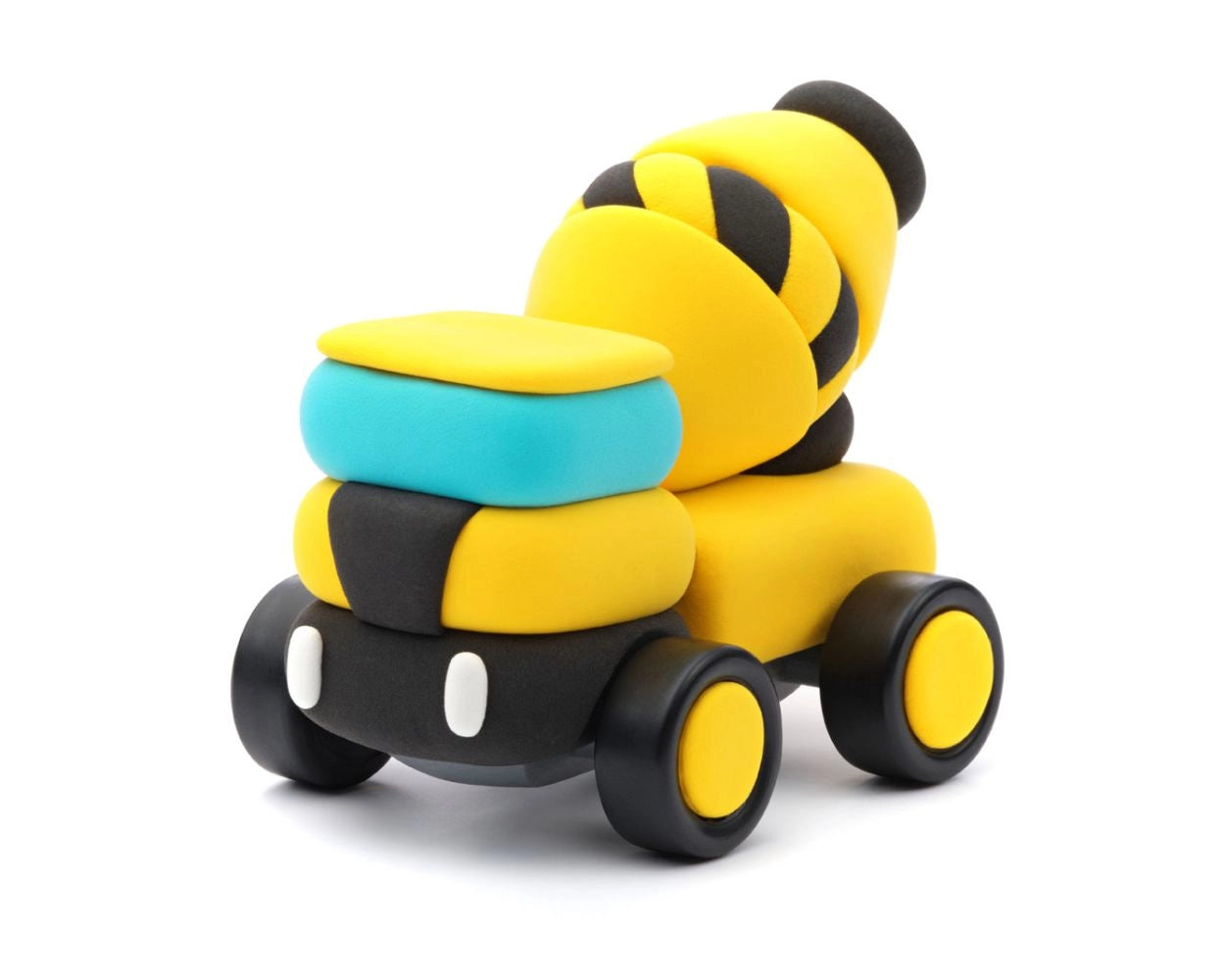 Gele cementwagen van Hey Clay boetseerklei uit de Motors Construction Vehicles set, creatief en educatief speelgoed.