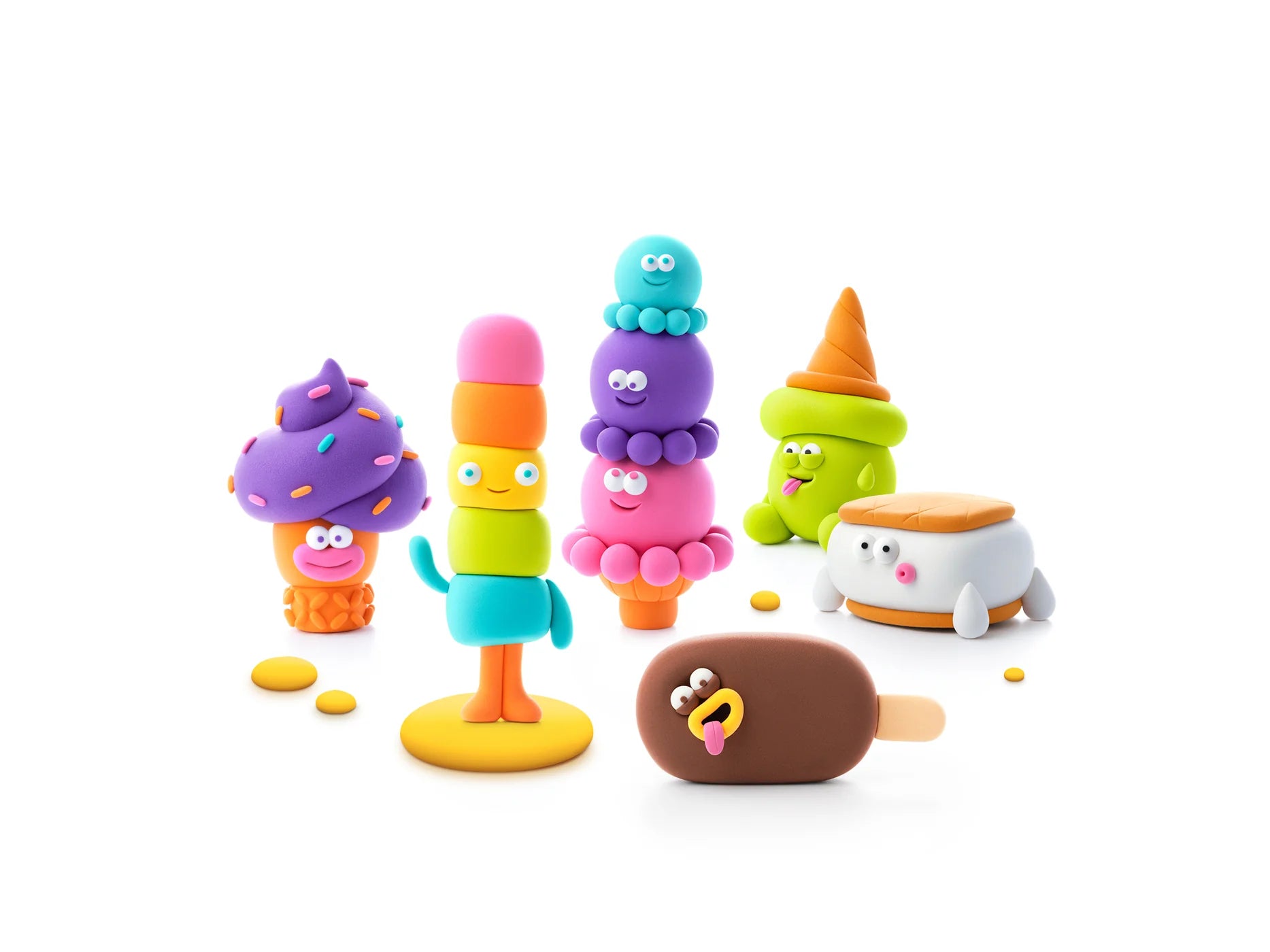 Overzicht van de Hey Clay Nice Ice Cream set met kleurrijk boetseerklei voor kinderen