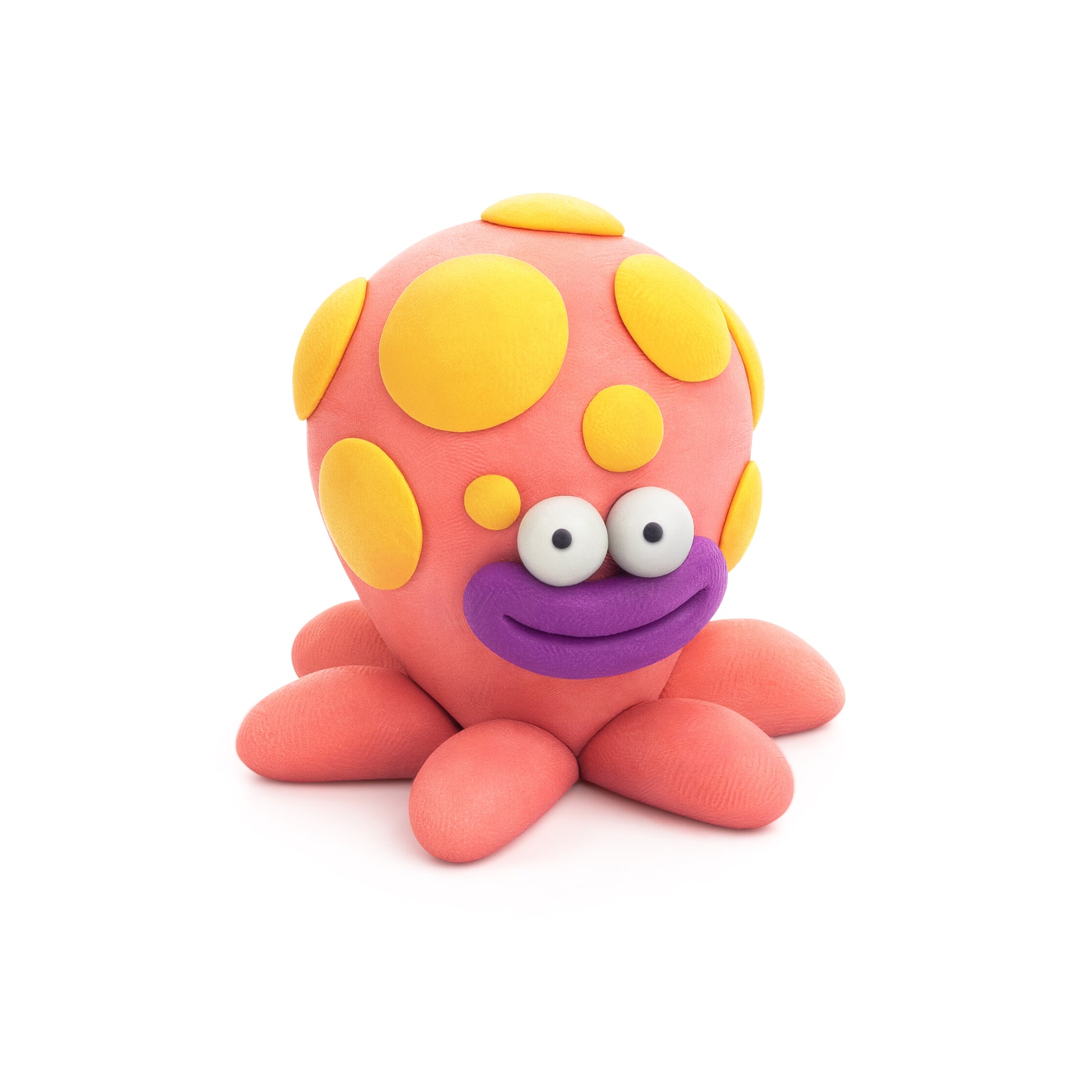 Hey Clay octopus met gele stippen: roze-paarse boetseerklei oceaandier met acht tentakels voor kinderen