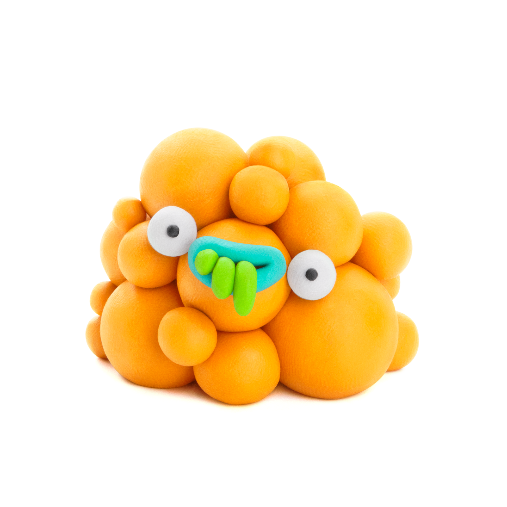 Hey Clay oranje klompfiguur met groene tanden, origineel klei idee uit 16 potjes boetseerklei