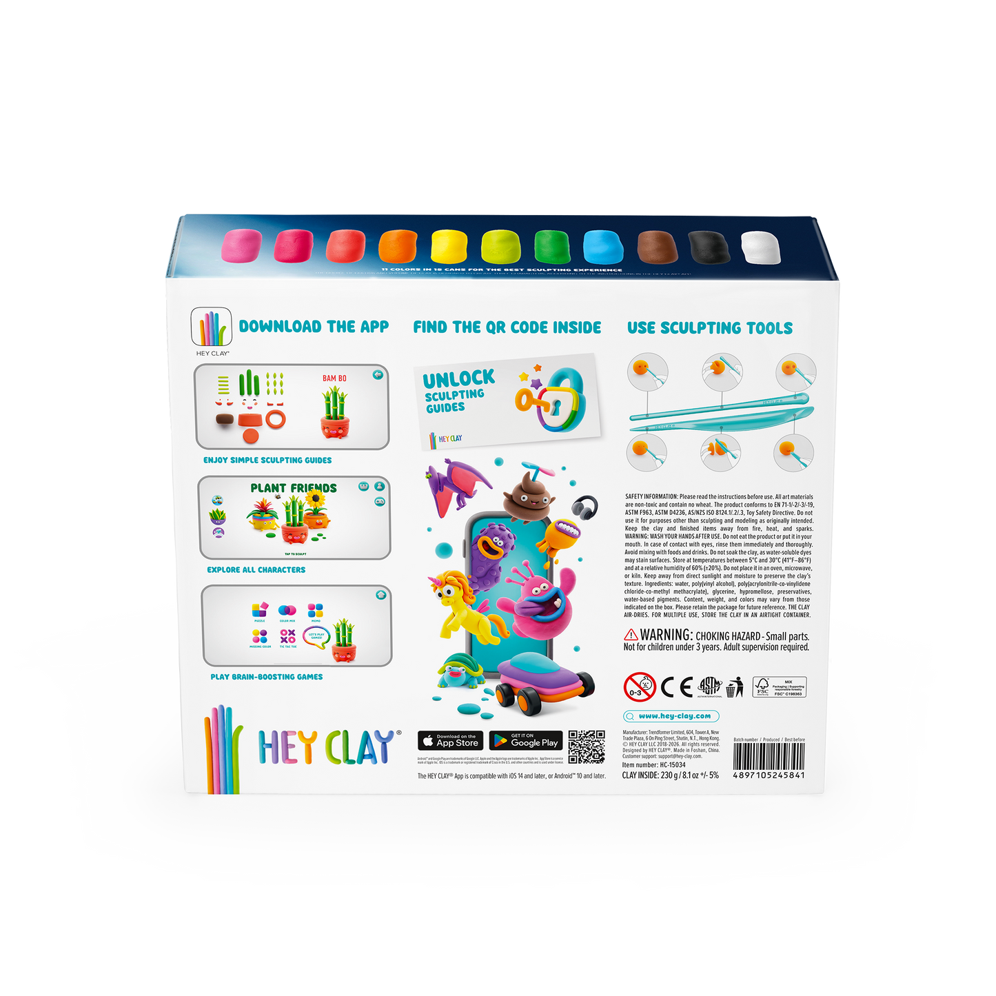 Hey Clay Plant Friends achterzijde verpakking met app instructies en klei voorbeelden volwassenen