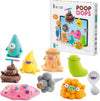 Hey Clay Poop Oops voorkant verpakking met 16 potjes boetseerklei en kleurrijke speelgoedfiguren