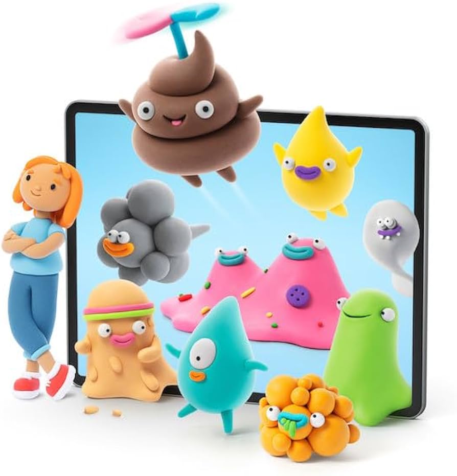 Hey Clay PoopOops klei set met kleurrijke, grappige figuren en een tablet, ideaal voor creatief spel en fantasierijke creaties.