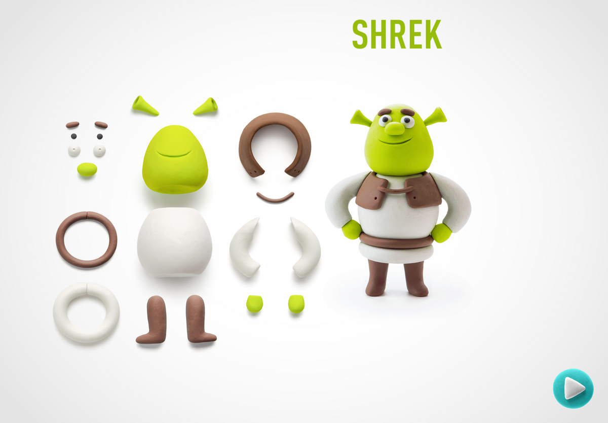Hey Clay Shrek boetseerklei onderdelen en complete figuur met DreamWorks karakter in groen en wit
