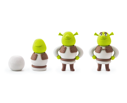 Hey Clay Shrek stap-voor-stap boetseergids met vier fases van simpel naar compleet klei-figuur