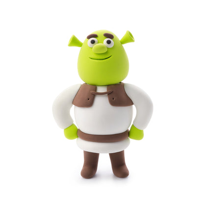 Hey Clay Shrek complete boetseerklei figuur voorkant met groen hoofd en wit kostuum DreamWorks product