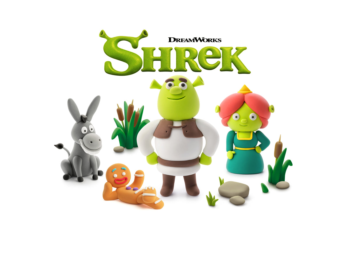 Hey Clay Shrek boetseerklei figuren set met Shrek, Fiona, Donkey en Gingy van DreamWorks speelgoed