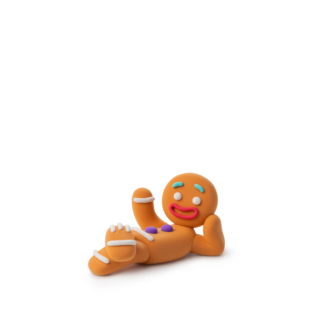 Hey Clay Shrek Gingy Gingerbread man figuur van oranje boetseerklei met vrolijk gezicht liggend