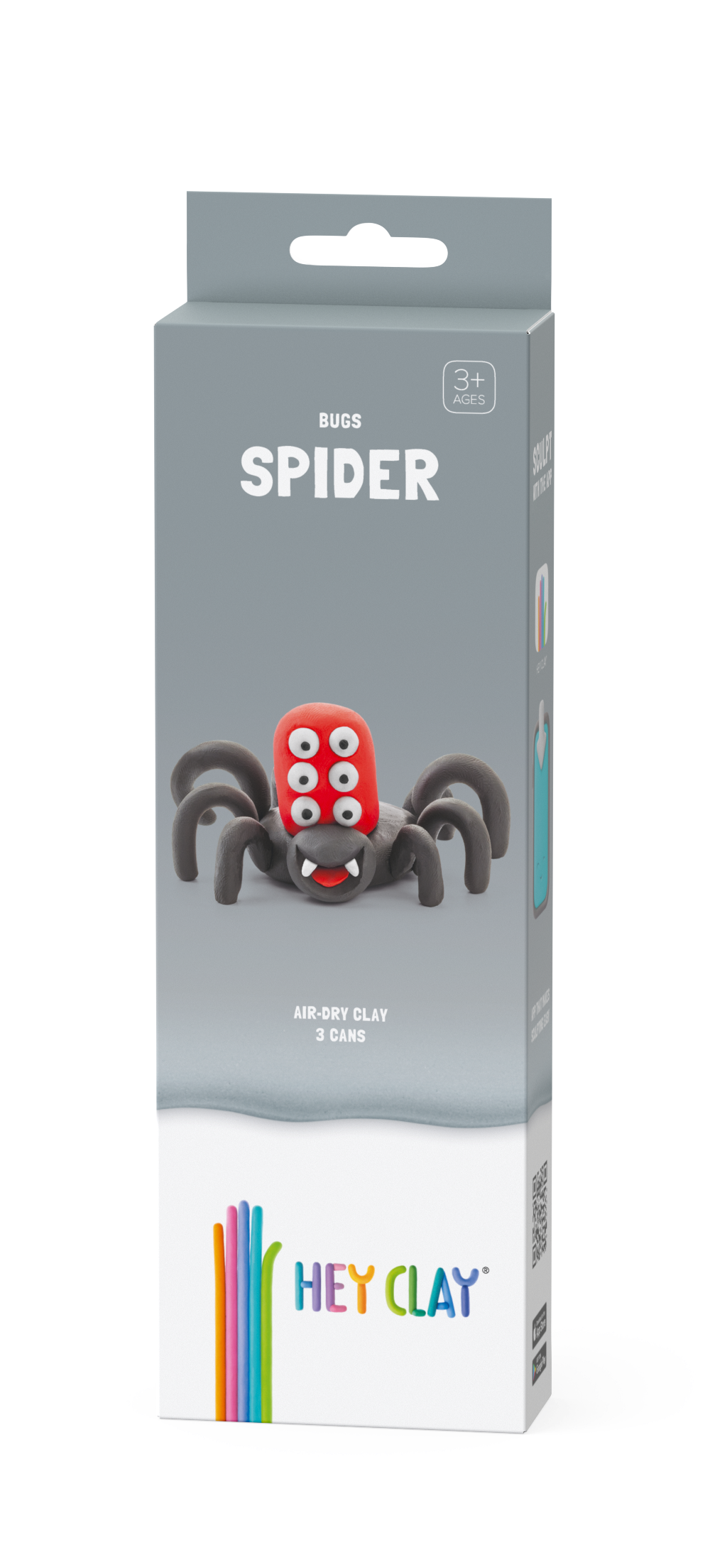 Hey Clay Spider voorkant verpakking Bugs series 3 potjes boetseerklei speelgoed vanaf 3 jaar