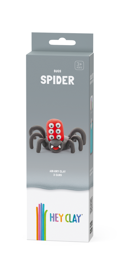 Hey Clay Spider voorkant verpakking Bugs series 3 potjes boetseerklei speelgoed vanaf 3 jaar