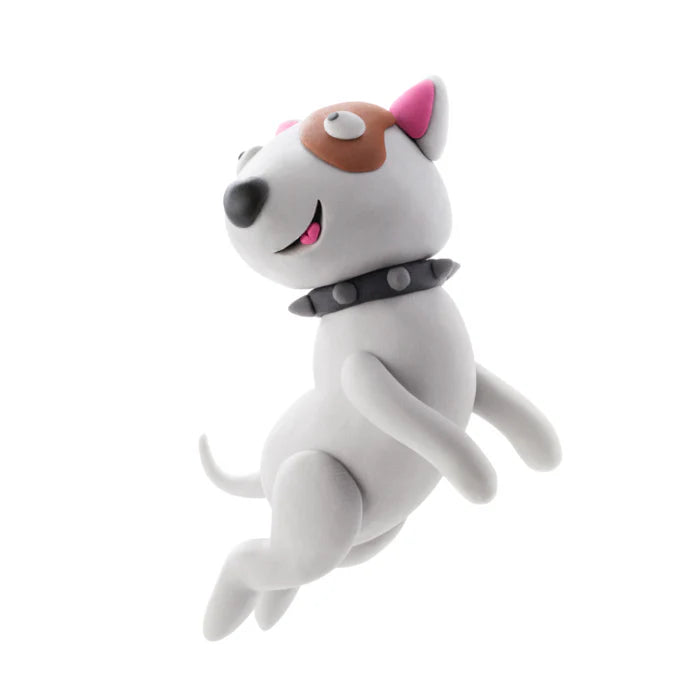 Hey Clay witte springende hond met roze oren van boetseerklei speels hondenfiguur