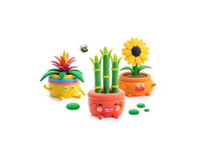 Hey Clay drie plantenvriendjes van klei: zonnenbloem, bamboe en bromelia als bloem knutselen speelgoed