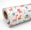 Inpakservice met kleurrijk dieren cadeaupapier op rol met giraffe, leeuw en aap voor kinderen