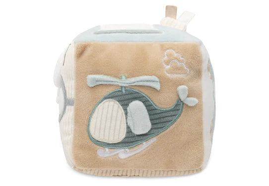 Jollein activiteitenkubus voor baby’s, zacht boxspeelgoed met schattige helikopter in het ontwerp.