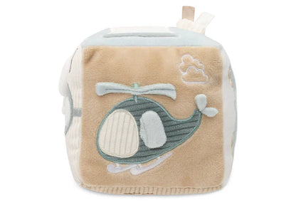 Jollein activiteitenkubus voor baby’s, zacht boxspeelgoed met schattige helikopter in het ontwerp.