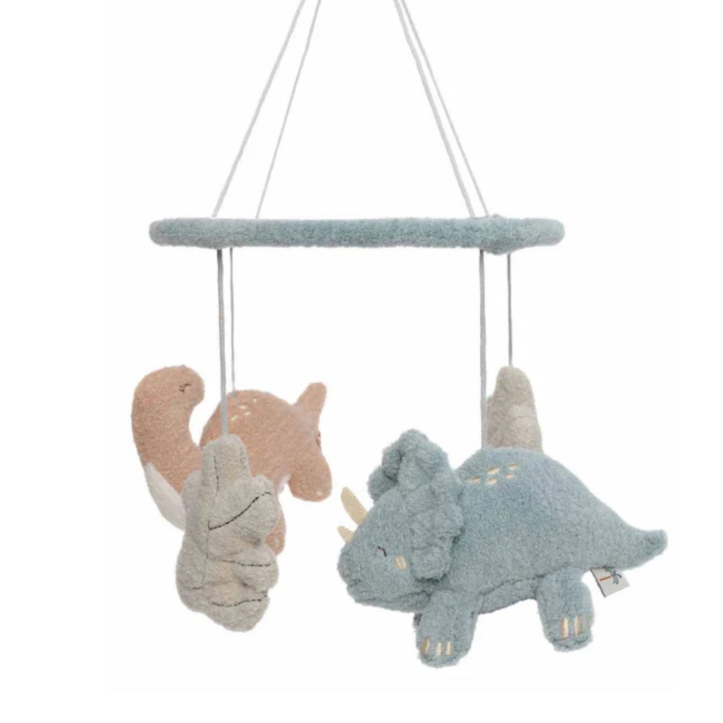 Hero shot van Jollein Baby Mobiel Roarsome met pluche dinosaurussen, ook wel boxmobiel genoemd, een origineel kraamcadeau.