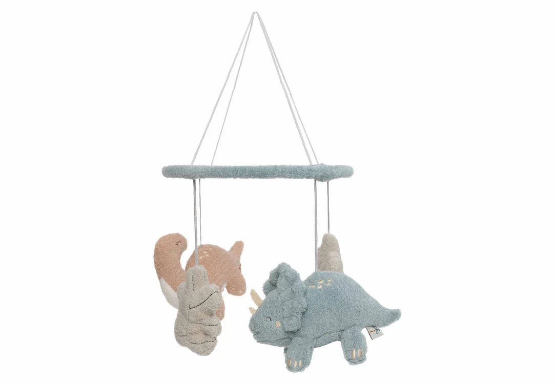 Hero shot van Jollein Baby Mobiel Roarsome met pluche dinosaurussen, ook wel boxmobiel genoemd, een origineel kraamcadeau.