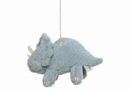 Blauw triceratops knuffelfiguur van Jollein Baby Mobiel Roarsome, zacht sensorisch speelgoed en leuk baby cadeau.